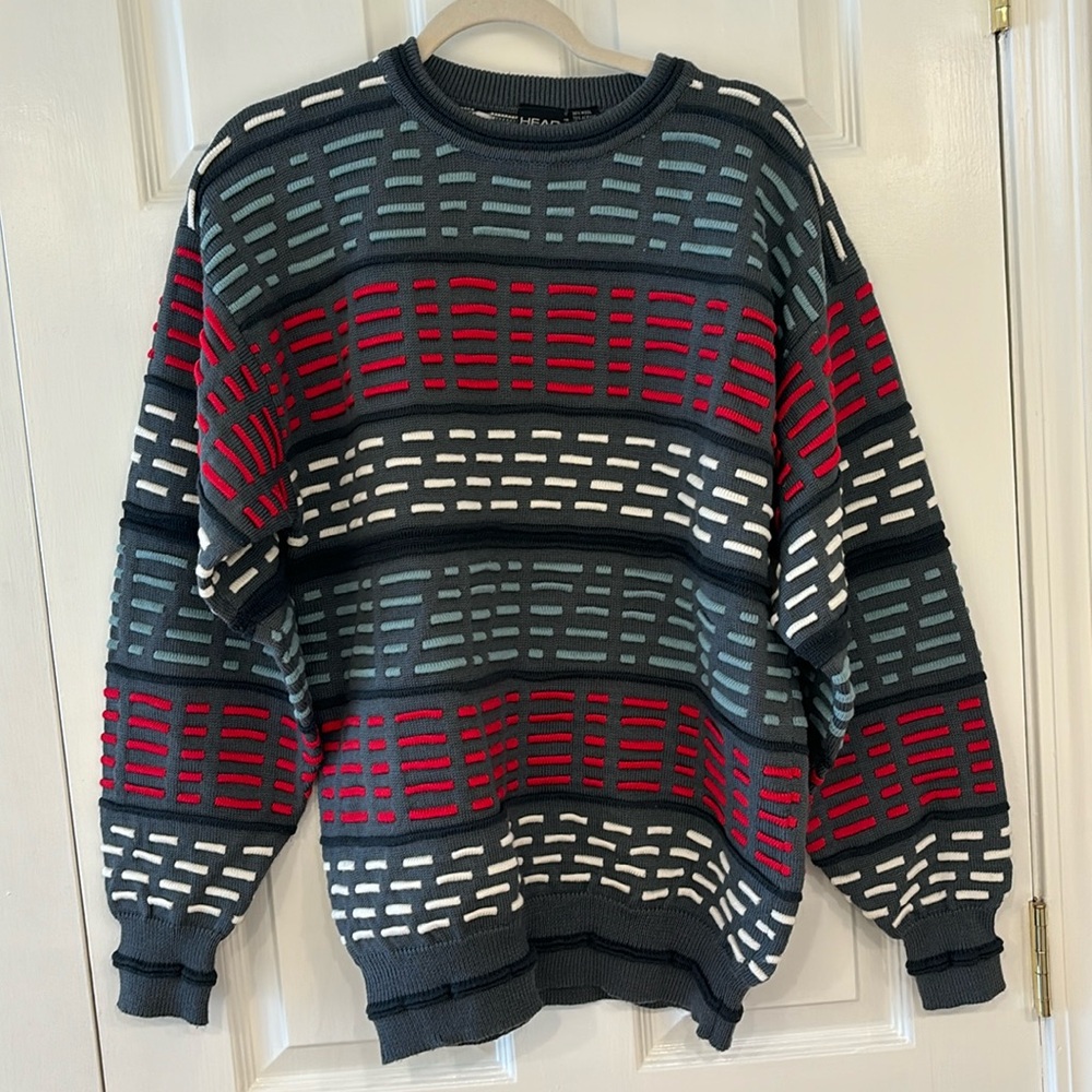 Vintage 80s HEAD Sportswear Retro Ski Sweater 3D‎ Mens size Medium